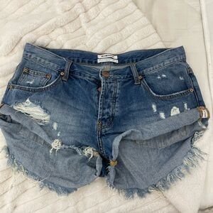 One Teaspoon Blue Distressed Jean Shorts